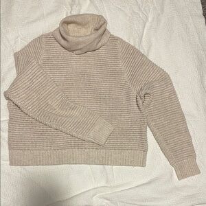 Cream Cowl Neck Sweater with Ribbed Knit and Cropped Fit